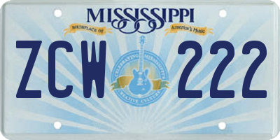 MS license plate ZCW222
