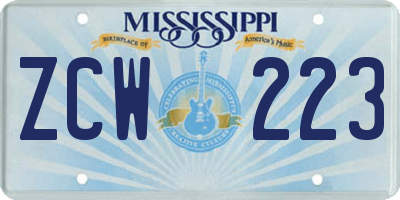 MS license plate ZCW223
