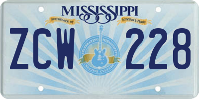 MS license plate ZCW228