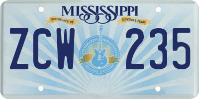 MS license plate ZCW235