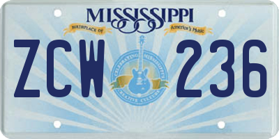 MS license plate ZCW236