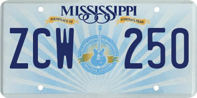MS license plate ZCW250