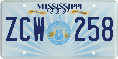 MS license plate ZCW258