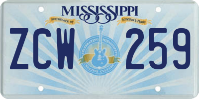 MS license plate ZCW259