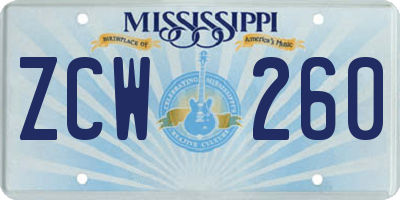 MS license plate ZCW260