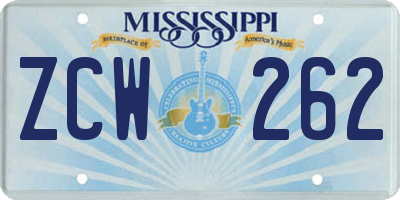 MS license plate ZCW262