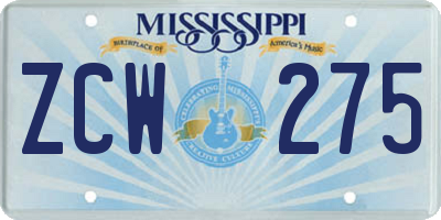 MS license plate ZCW275