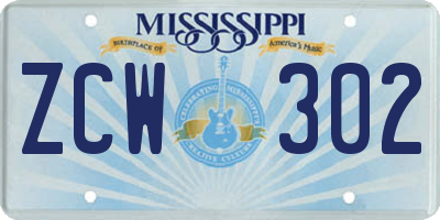 MS license plate ZCW302