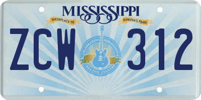 MS license plate ZCW312