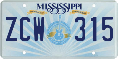 MS license plate ZCW315