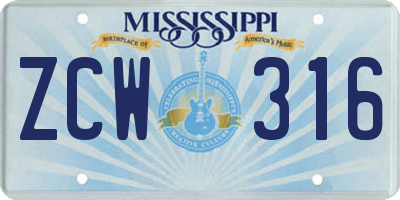 MS license plate ZCW316