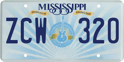 MS license plate ZCW320