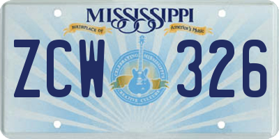 MS license plate ZCW326