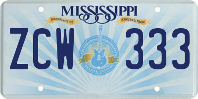 MS license plate ZCW333