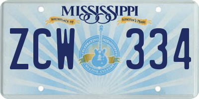 MS license plate ZCW334