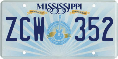 MS license plate ZCW352