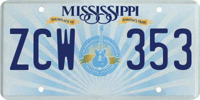 MS license plate ZCW353
