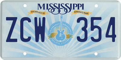 MS license plate ZCW354