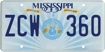 MS license plate ZCW360