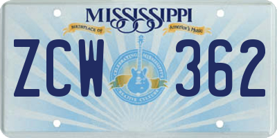 MS license plate ZCW362