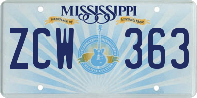 MS license plate ZCW363