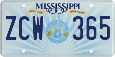 MS license plate ZCW365