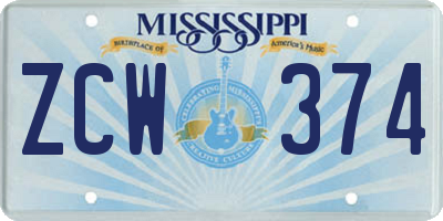 MS license plate ZCW374