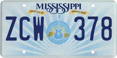 MS license plate ZCW378