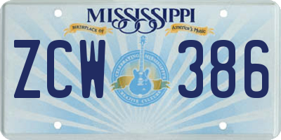 MS license plate ZCW386