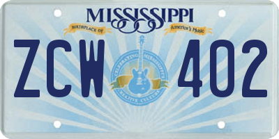 MS license plate ZCW402