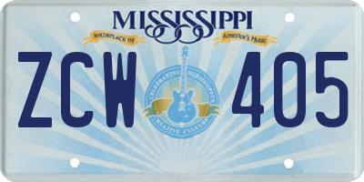 MS license plate ZCW405