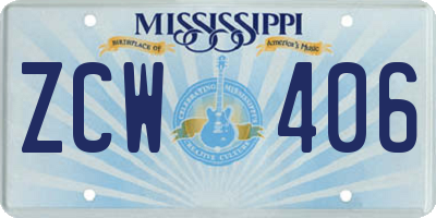 MS license plate ZCW406