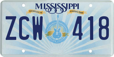 MS license plate ZCW418