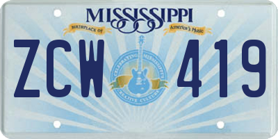 MS license plate ZCW419