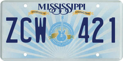 MS license plate ZCW421
