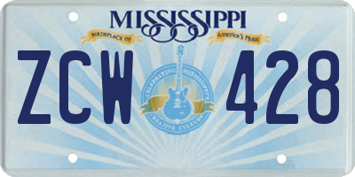 MS license plate ZCW428