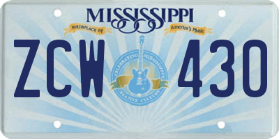 MS license plate ZCW430