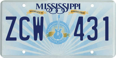 MS license plate ZCW431