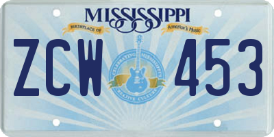 MS license plate ZCW453