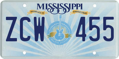 MS license plate ZCW455