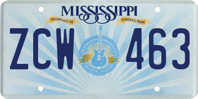 MS license plate ZCW463