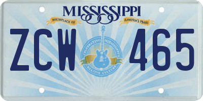 MS license plate ZCW465