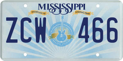 MS license plate ZCW466