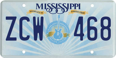 MS license plate ZCW468
