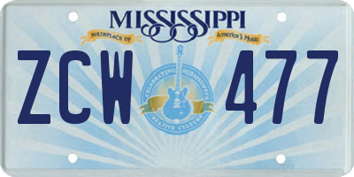 MS license plate ZCW477