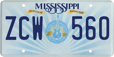 MS license plate ZCW560