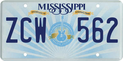 MS license plate ZCW562