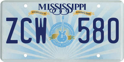 MS license plate ZCW580