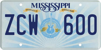 MS license plate ZCW600