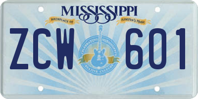 MS license plate ZCW601